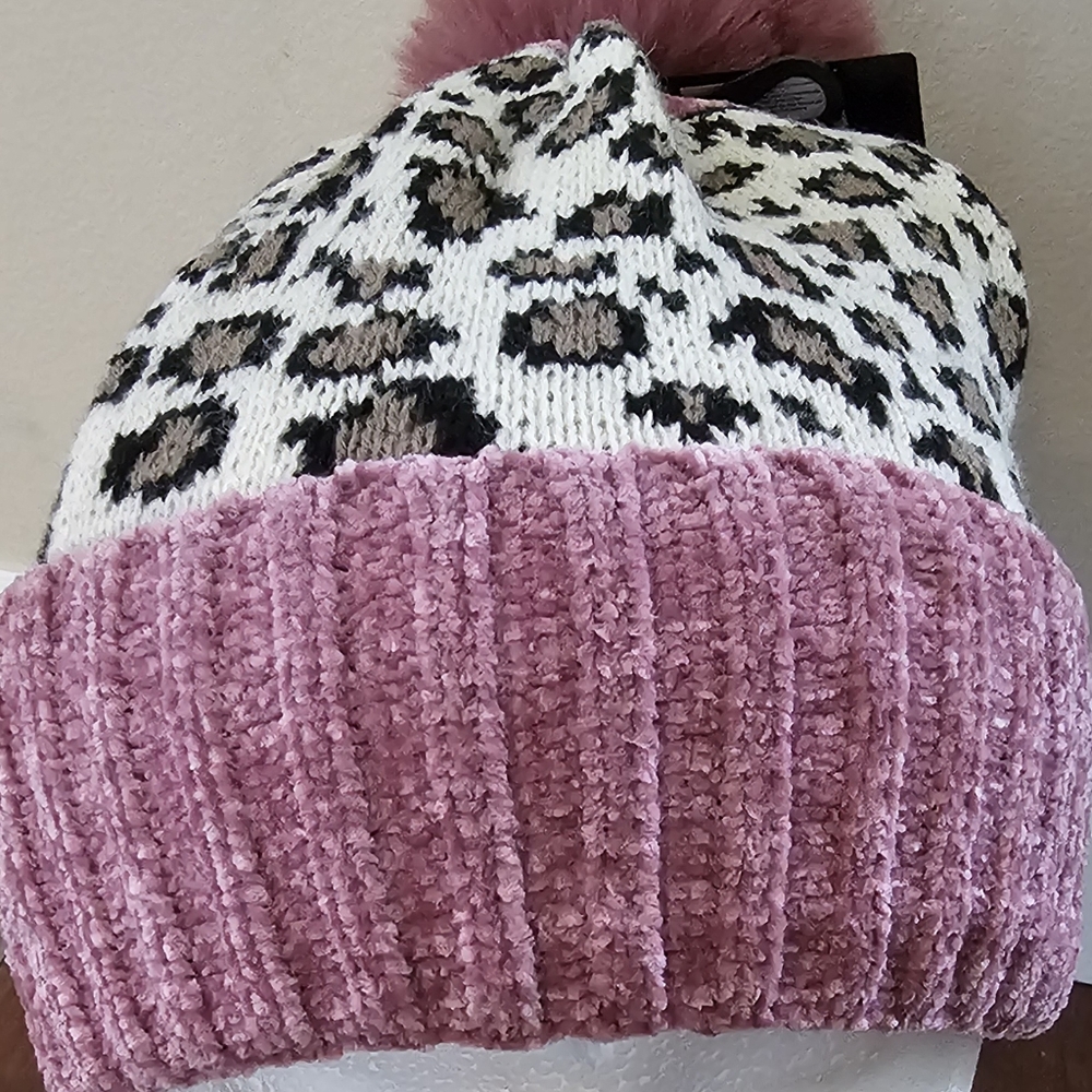 Leopard Print Beanie With Pom Pom